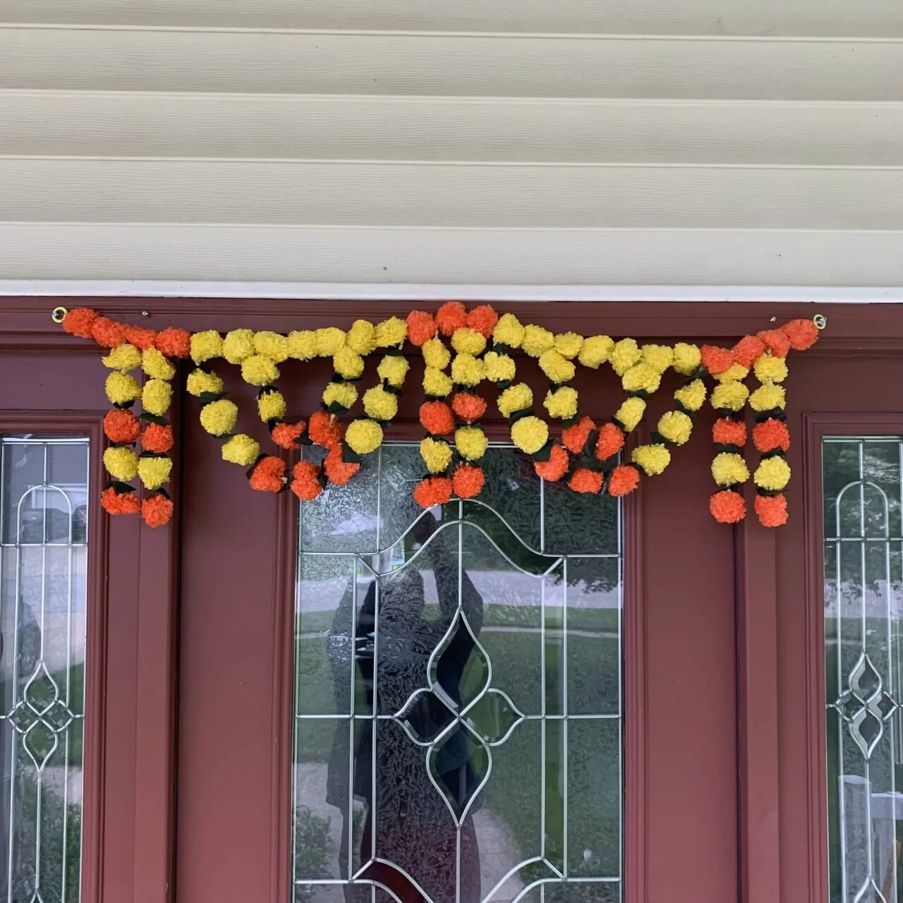 Marigold Jasmine Door Toran Hanging Valance Marygold Garland Mantle Window Decor Bandarwal Puja Diwali Decoration Day of the Dead Dia De Los Muertos Mexican Fiesta Halloween Decor (44 Inch)